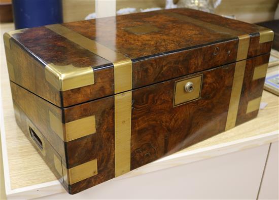 19th century brass-bound burr walnut  campaign writing slope